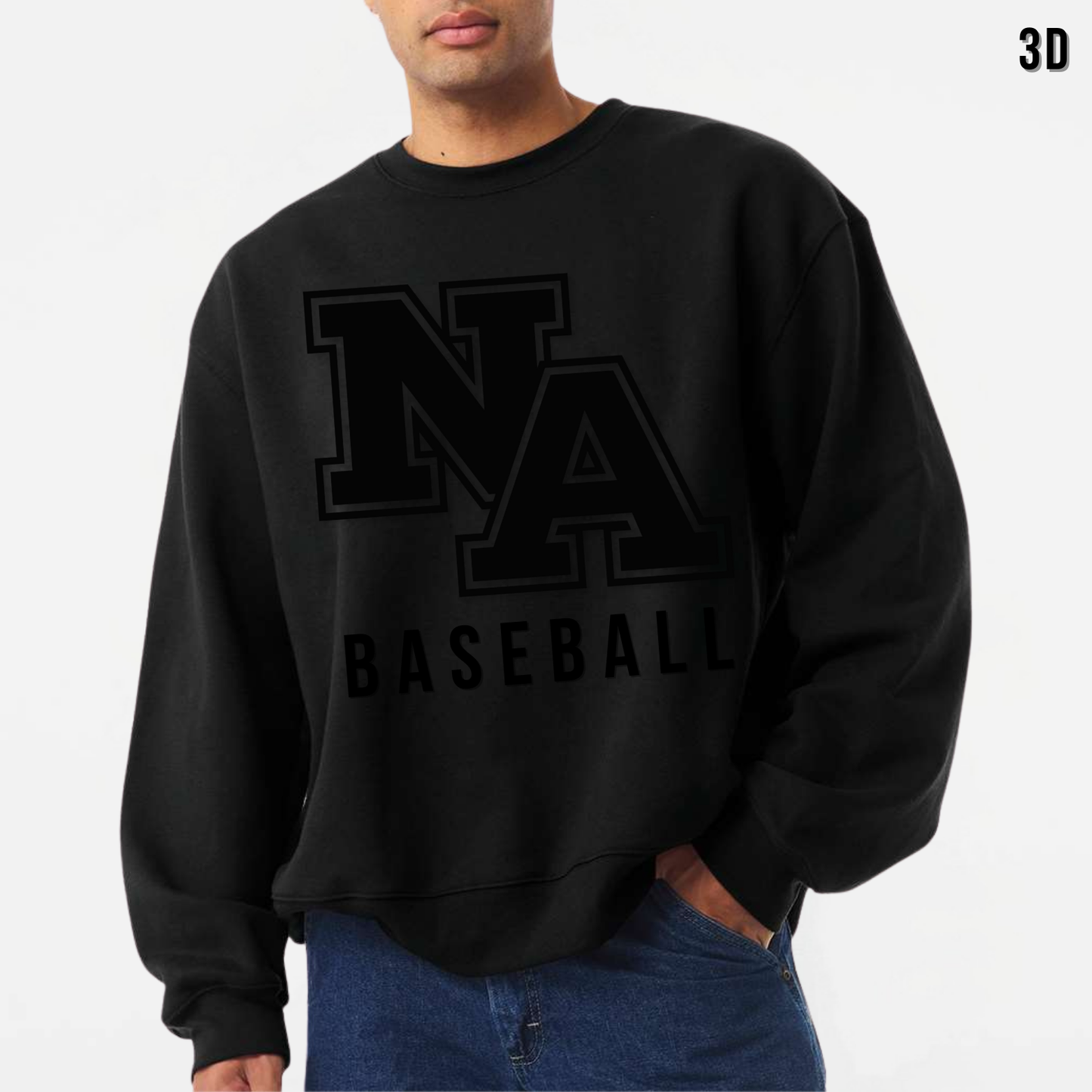 NA Baseball: Heavyweight Crew Sweatshirt *3D* Monochrome Print