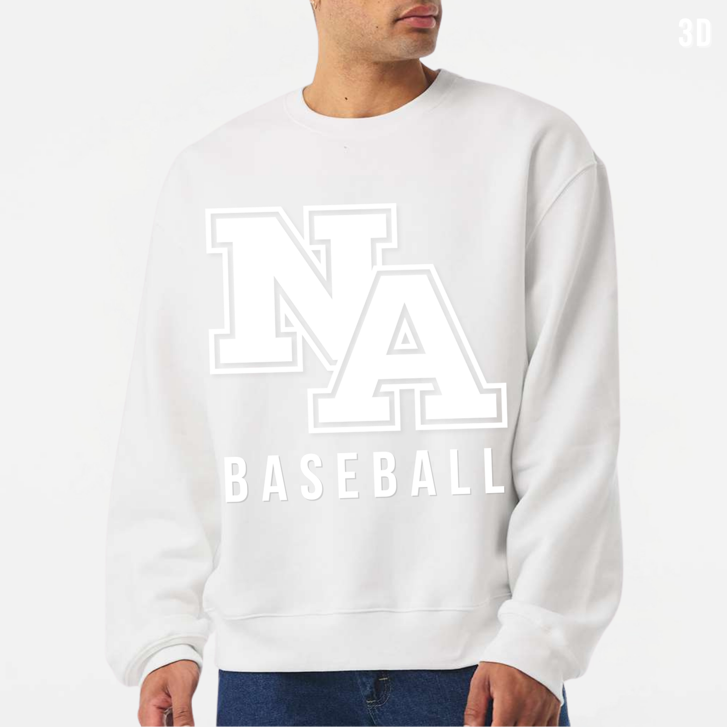 NA Baseball: Heavyweight Crew Sweatshirt *3D* Monochrome Print