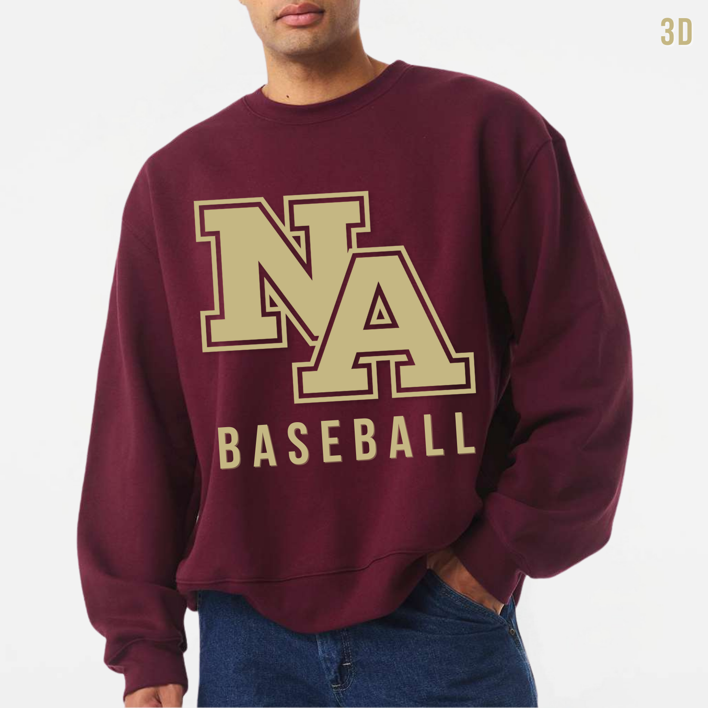 NA Baseball: Heavyweight Crew Sweatshirt *3D* Monochrome Print