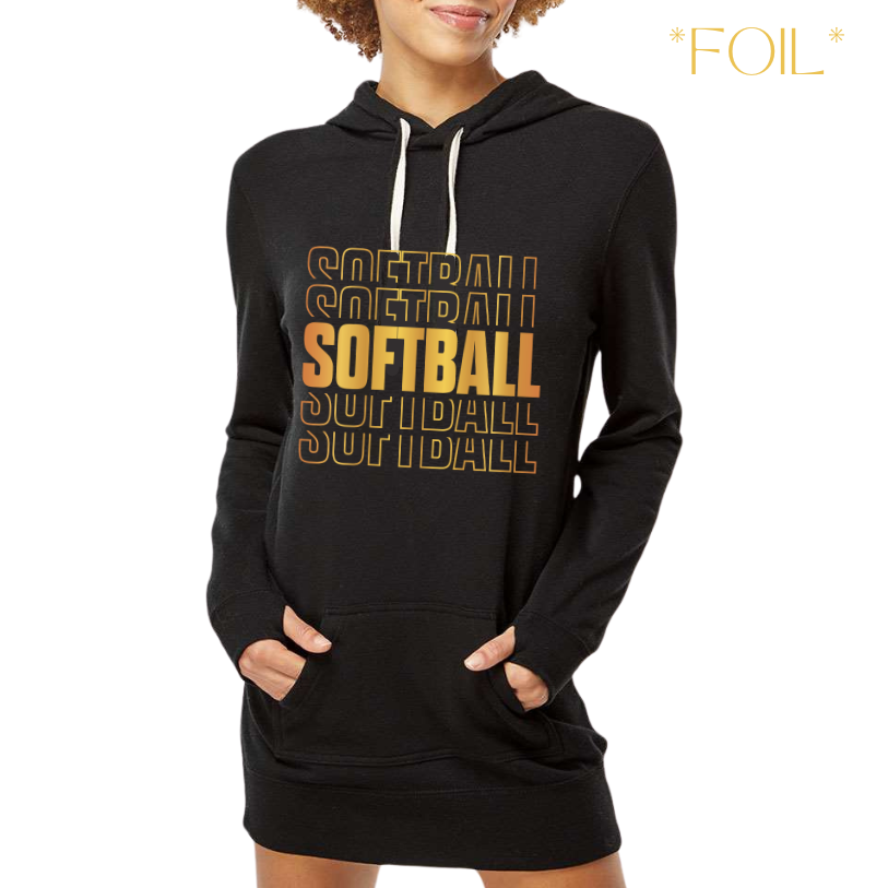Softball Metallic Echo Font Black Hooded Sweatshirt Dress