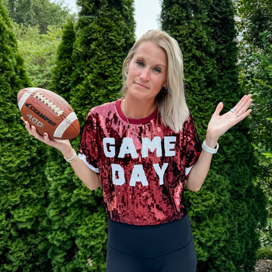 Sequin Game Day Jersey Crop Top