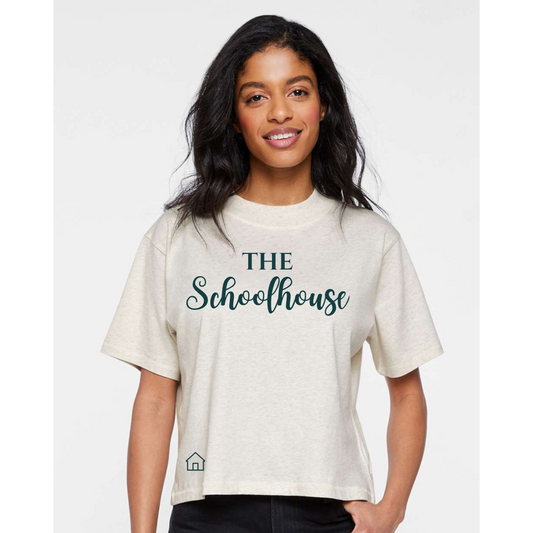 The Schoolhouse Understated Logo Womens Boxy Crop Tee