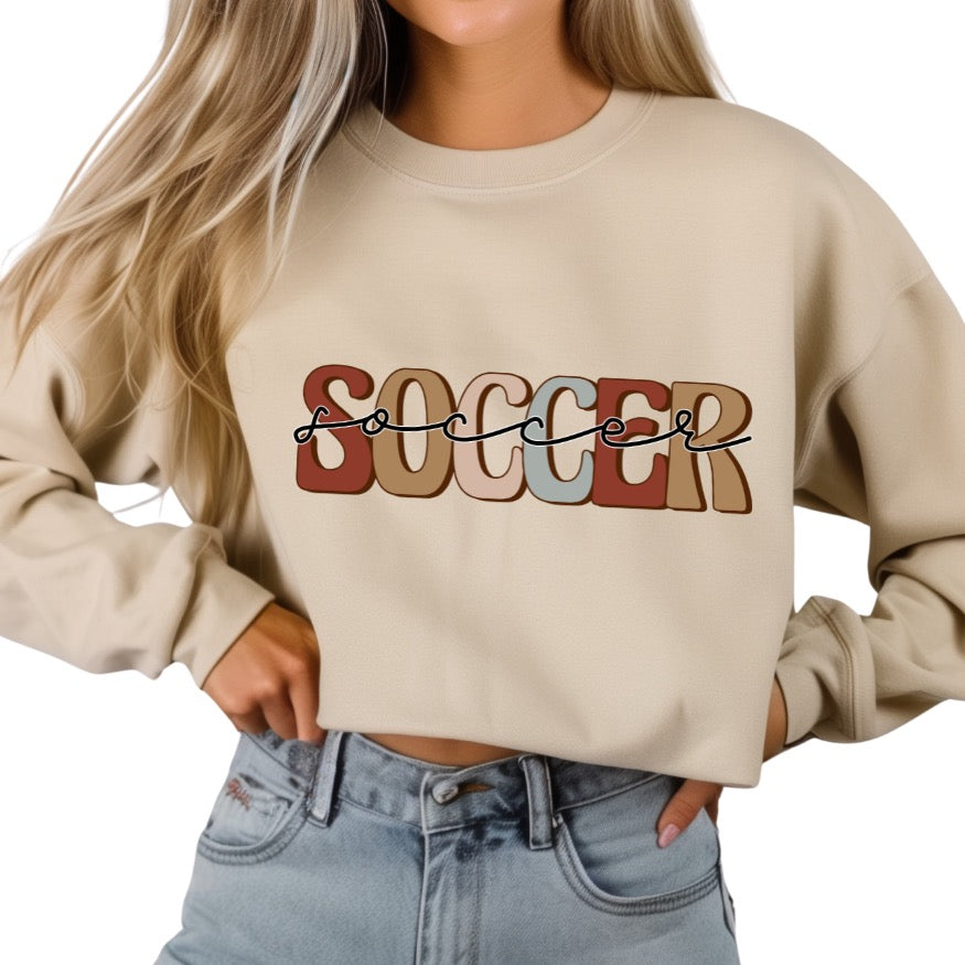 Earth tone script Soccer Crewneck Sweatshirt