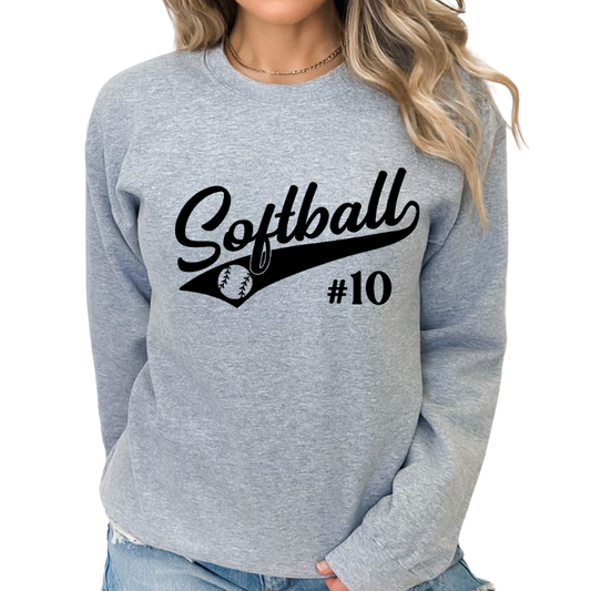 Softball Script Crew Player # Sweatshirt