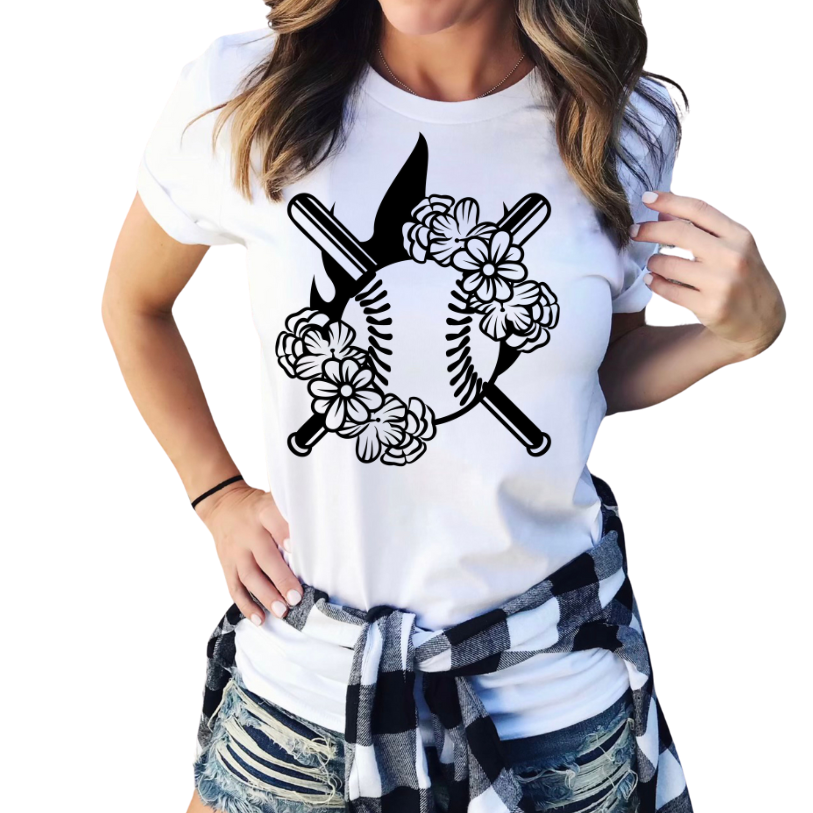 Floral Flame Baseball / Softball Short-Sleeve T-Shirt