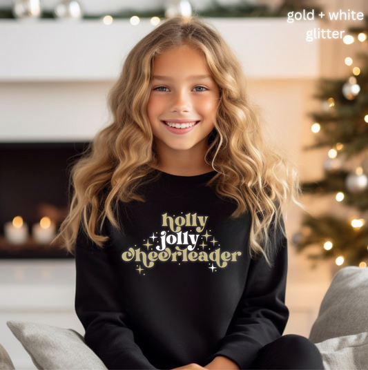 holly jolly cheerleader glitter sweatshirt